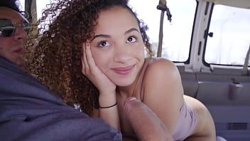 Play Cute and lovely black teen sucks a big dick before getting fucked hard in a van