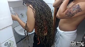 Play I cum in my stepsister's tight pussy Sex rapidin in the bathroom before our parents arrive Stepsister with a big ass