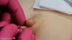Play Latex Gloved Beautician Plucks Girl's Nipple Hair in Intimate Session