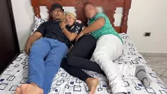 Play Skinny Latina GF in Jeans Gets Anal Training from BF & Friend