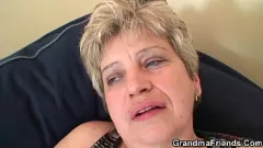 Play Grandma's Shaved Pussy Threesome with Stockings