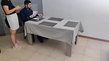 Play Waitress with creamy pussy gets an internal cumshot under the restaurant table